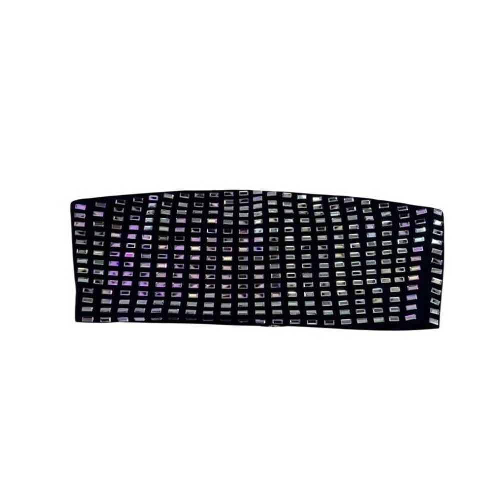 WeWoreWhat Bandeau Top Women Medium Black Excellent‎ Rhinestone Zipper Strapless